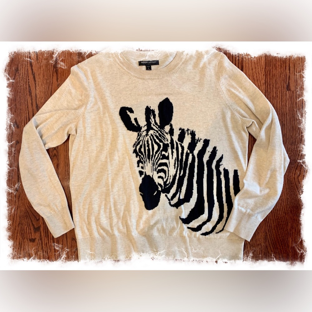 BANANA REPUBLIC, Zebra Sweater, Large Petite
